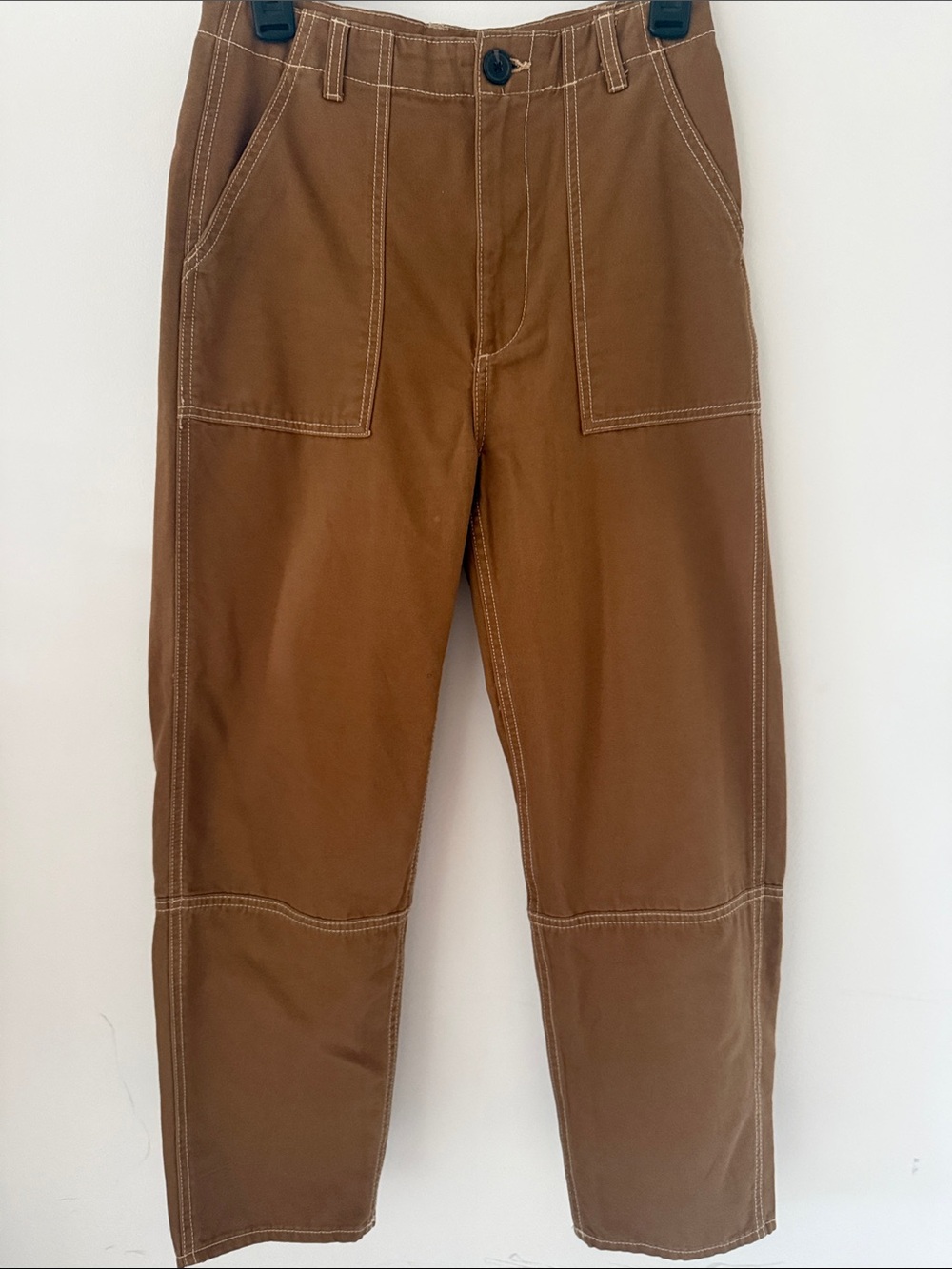Divided Brown Cargo Pants with Contrast Stitching